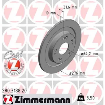 ZIMMERMANN 280.3188.20 - Jeu de 2 disques de frein arrière