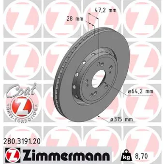 ZIMMERMANN 280.3191.20 - Jeu de 2 disques de frein avant
