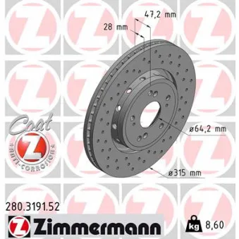 ZIMMERMANN 280.3191.52 - Jeu de 2 disques de frein avant