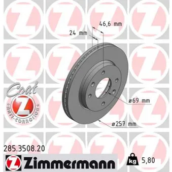 ZIMMERMANN 285.3508.20 - Jeu de 2 disques de frein avant