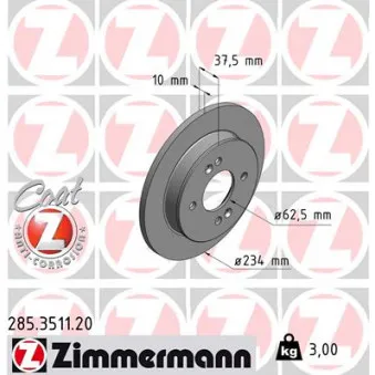 ZIMMERMANN 285.3511.20 - Jeu de 2 disques de frein arrière