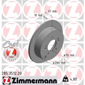 ZIMMERMANN 285.3512.20 - Jeu de 2 disques de frein arrière