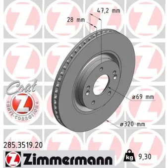 ZIMMERMANN 285.3519.20 - Jeu de 2 disques de frein avant