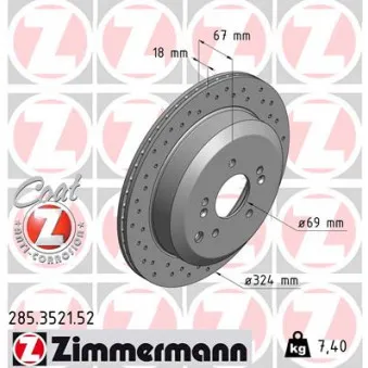 ZIMMERMANN 285.3521.52 - Jeu de 2 disques de frein arrière
