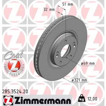 ZIMMERMANN 285.3524.20 - Jeu de 2 disques de frein avant