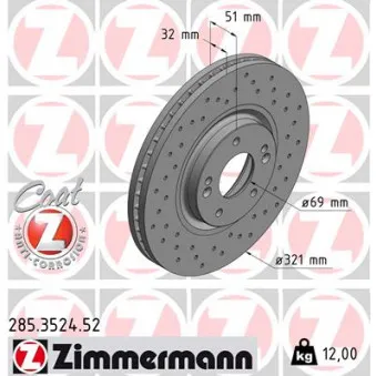 ZIMMERMANN 285.3524.52 - Jeu de 2 disques de frein avant