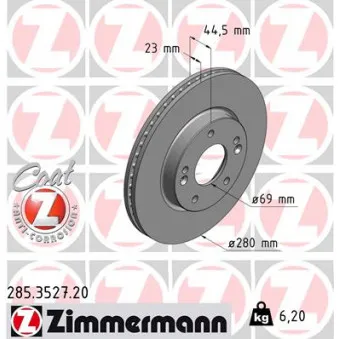ZIMMERMANN 285.3527.20 - Jeu de 2 disques de frein avant