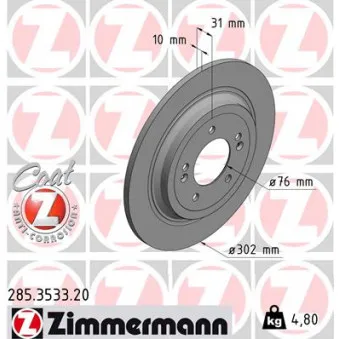 Jeu de 2 disques de frein arrière ZIMMERMANN 285.3533.20