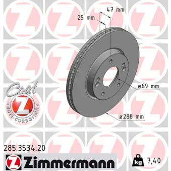 ZIMMERMANN 285.3534.20 - Jeu de 2 disques de frein avant