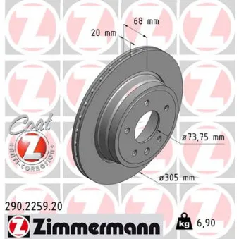Jeu de 2 disques de frein arrière ZIMMERMANN 290.2259.20