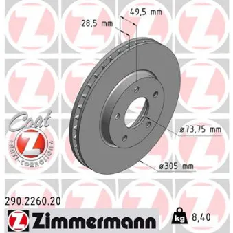 Jeu de 2 disques de frein avant ZIMMERMANN OEM 24.0129-0100.1