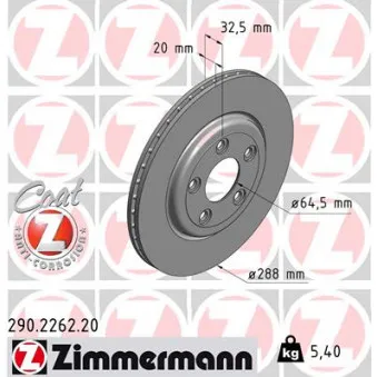 Jeu de 2 disques de frein arrière ZIMMERMANN 290.2262.20