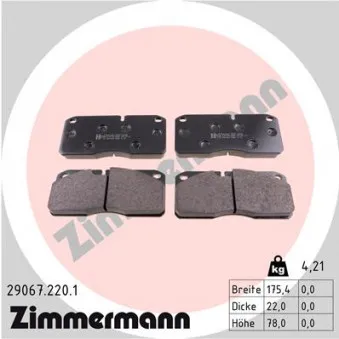 Jeu de 4 plaquettes de frein avant ZIMMERMANN 29067.220.1 pour FORD Cargo 2538, 2538 F - 380cv