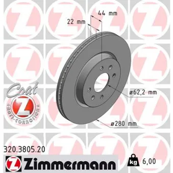 ZIMMERMANN 320.3805.20 - Jeu de 2 disques de frein avant