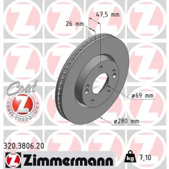 ZIMMERMANN 320.3806.20 - Jeu de 2 disques de frein avant