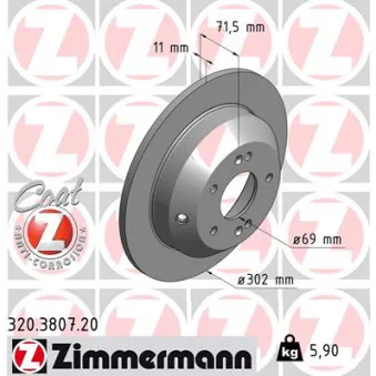 Jeu de 2 disques de frein arrière ZIMMERMANN 320.3807.20