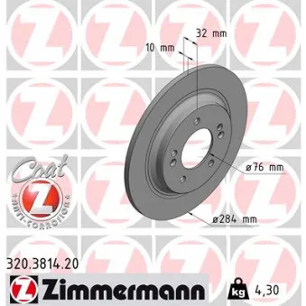 Jeu de 2 disques de frein arrière ZIMMERMANN 320.3814.20