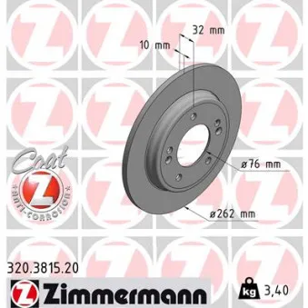 ZIMMERMANN 320.3815.20 - Jeu de 2 disques de frein arrière
