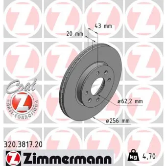 ZIMMERMANN 320.3817.20 - Jeu de 2 disques de frein avant