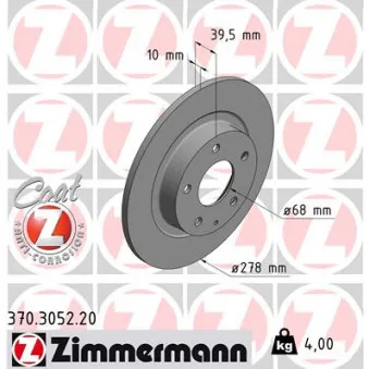 Jeu de 2 disques de frein arrière ZIMMERMANN 370.3052.20