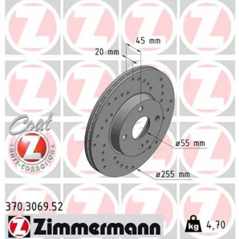 ZIMMERMANN 370.3069.52 - Jeu de 2 disques de frein avant