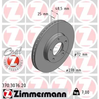 ZIMMERMANN 370.3076.20 - Jeu de 2 disques de frein avant