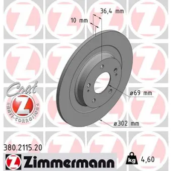 Jeu de 2 disques de frein arrière ZIMMERMANN 380.2115.20