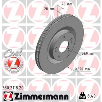 Jeu de 2 disques de frein avant ZIMMERMANN 380.2118.20