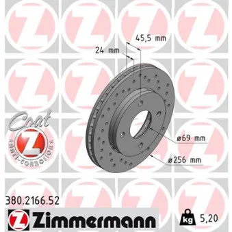 ZIMMERMANN 380.2166.52 - Jeu de 2 disques de frein avant