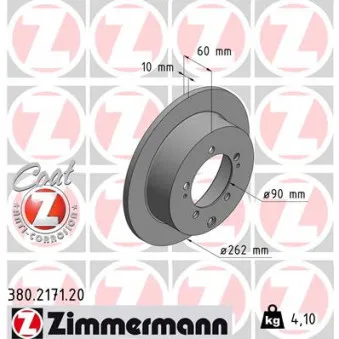 Jeu de 2 disques de frein arrière ZIMMERMANN 380.2171.20 pour CHRYSLER SEBRING 2.0 - 141cv