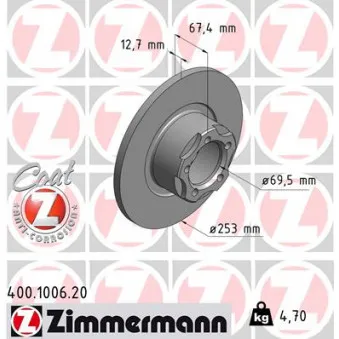 Jeu de 2 disques de frein avant ZIMMERMANN OEM a1124210412