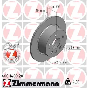 Jeu de 2 disques de frein arrière ZIMMERMANN 400.1409.20