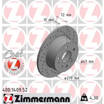 Jeu de 2 disques de frein arrière ZIMMERMANN OEM A1264230012