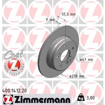 Jeu de 2 disques de frein arrière ZIMMERMANN 400.1412.20