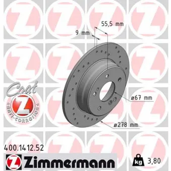 Jeu de 2 disques de frein arrière ZIMMERMANN OEM 2034230012