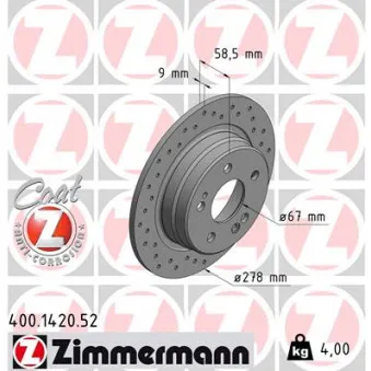 ZIMMERMANN 400.1420.52 - Jeu de 2 disques de frein arrière