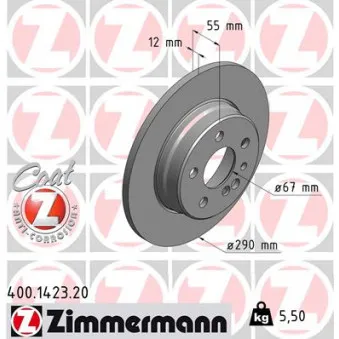 Jeu de 2 disques de frein arrière ZIMMERMANN OEM 1404230612