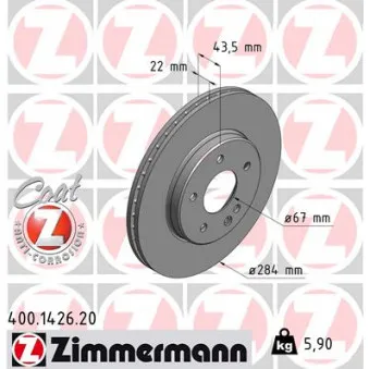 ZIMMERMANN 400.1426.20 - Jeu de 2 disques de frein avant