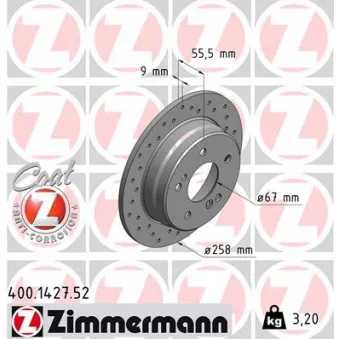 Jeu de 2 disques de frein arrière ZIMMERMANN OEM 202423001264