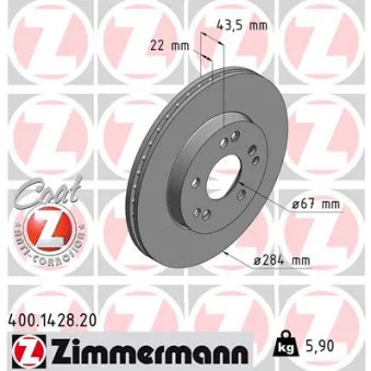 ZIMMERMANN 400.1428.20 - Jeu de 2 disques de frein avant