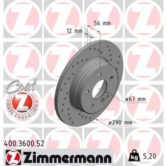 ZIMMERMANN 400.3600.52 - Jeu de 2 disques de frein arrière