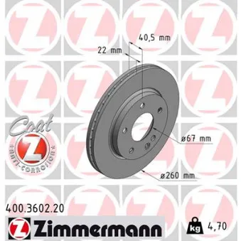 ZIMMERMANN 400.3602.20 - Jeu de 2 disques de frein avant