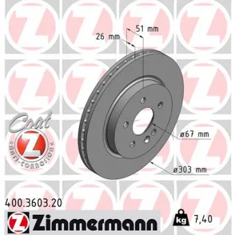 ZIMMERMANN 400.3603.20 - Jeu de 2 disques de frein avant