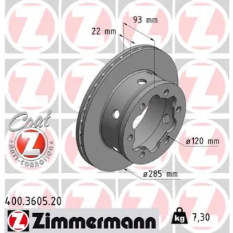 Jeu de 2 disques de frein arrière ZIMMERMANN OEM 2d0615601b