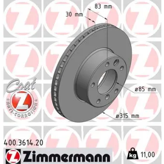 ZIMMERMANN 400.3614.20 - Jeu de 2 disques de frein avant
