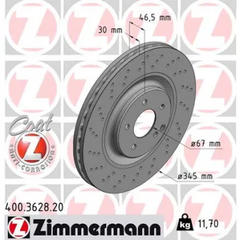 Jeu de 2 disques de frein avant ZIMMERMANN 400.3628.20 pour MERCEDES-BENZ CLASSE C C 32 AMG Kompressor - 354cv