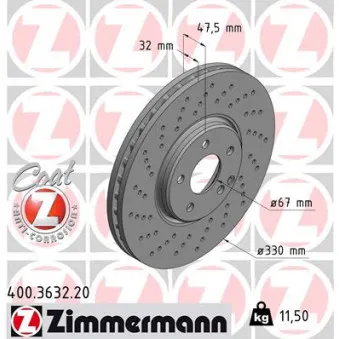 ZIMMERMANN 400.3632.20 - Jeu de 2 disques de frein avant