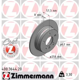 ZIMMERMANN 400.3644.20 - Jeu de 2 disques de frein arrière