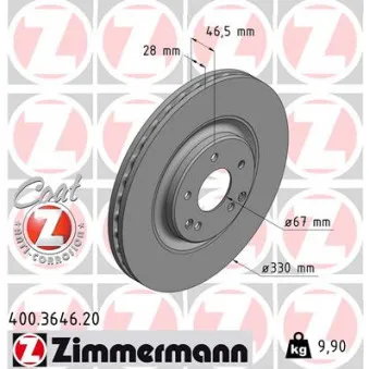 ZIMMERMANN 400.3646.20 - Jeu de 2 disques de frein avant