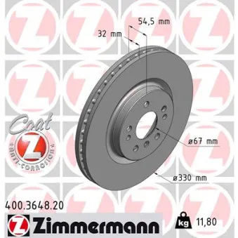 ZIMMERMANN 400.3648.20 - Jeu de 2 disques de frein avant